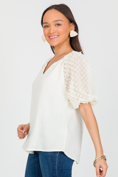 Textured Sleeves Gauze Top Cream New Arrivals The Blue Door Boutique