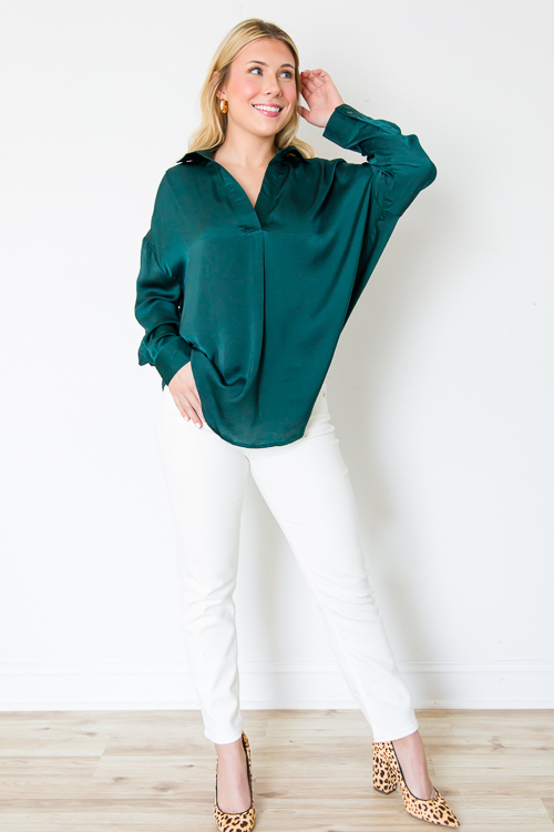 Cory Satin Blouse Hunter Green New Arrivals The Blue Door Boutique