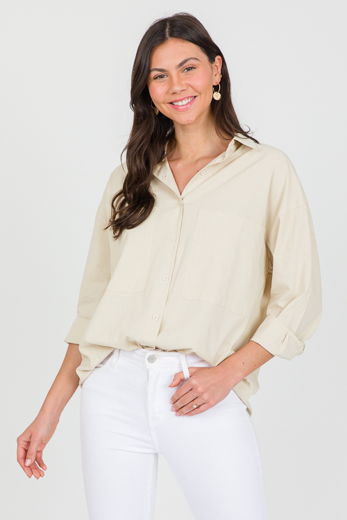 Mikayla Button Down Oatmeal SALE The Blue Door Boutique