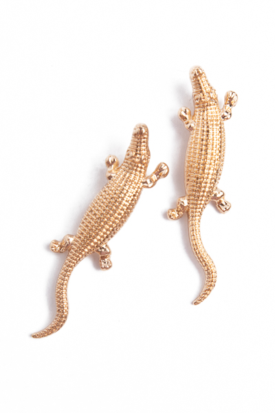 Crocodile Earrings, Gold