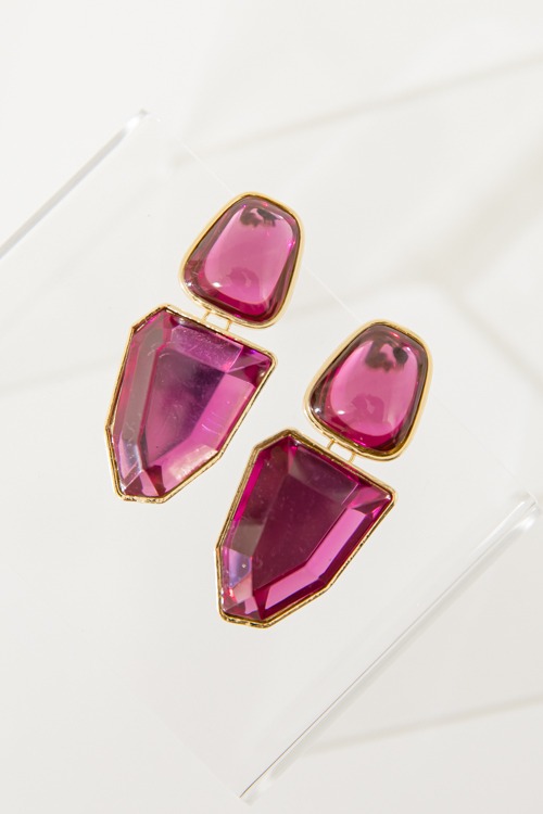 Linked Stone Earring, Fuchsia