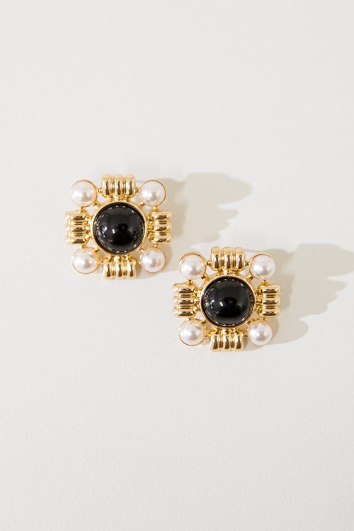 Stone & Pearl Earring, Black