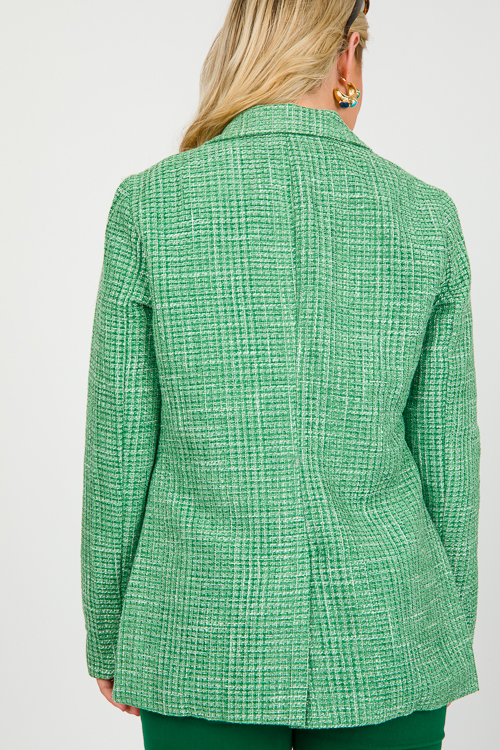 Tweed Tapered Blazer, Olive Grn