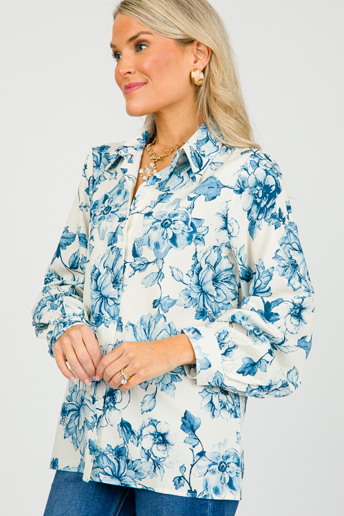 Blue Floral Button Up