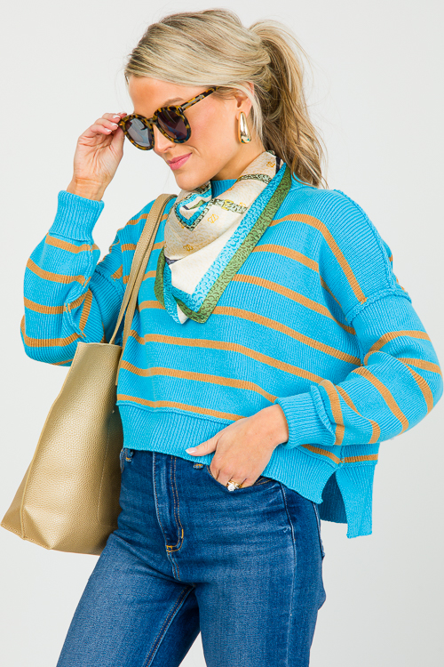 Ollie Stripe Sweater, Sky Blue