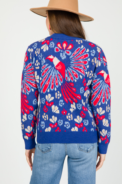 Printed Sweater, Cobalt Blue