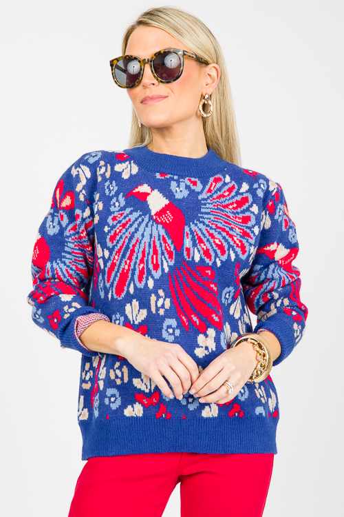 Printed Sweater, Cobalt Blue