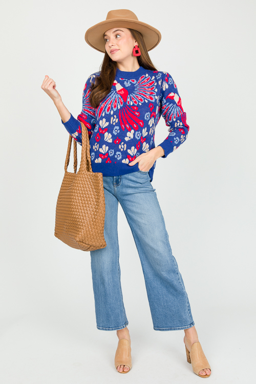 Printed Sweater, Cobalt Blue