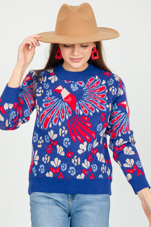 Printed Sweater, Cobalt Blue