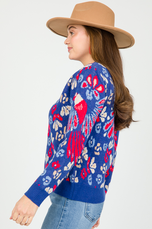 Printed Sweater, Cobalt Blue