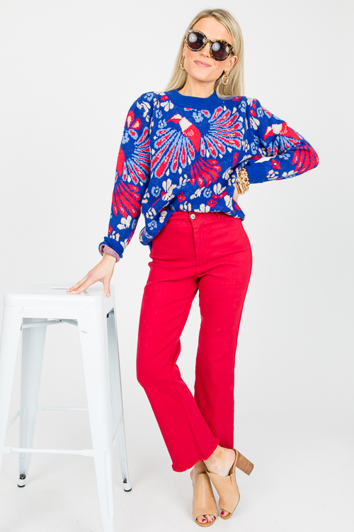 Printed Sweater, Cobalt Blue