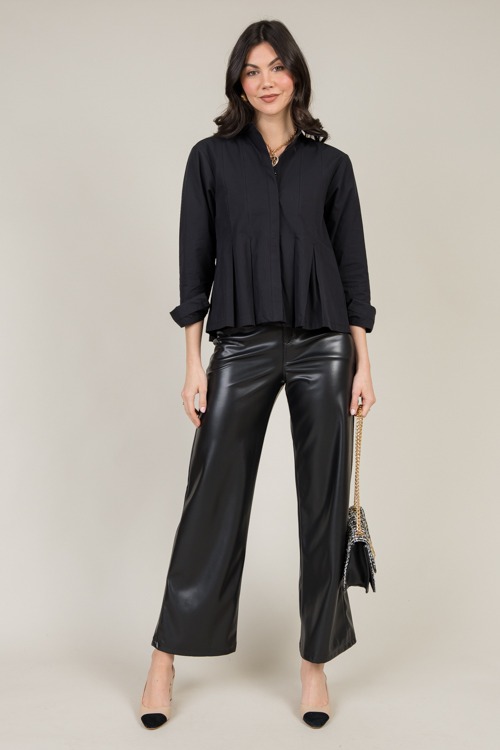 Box Pleat Button Down, Black