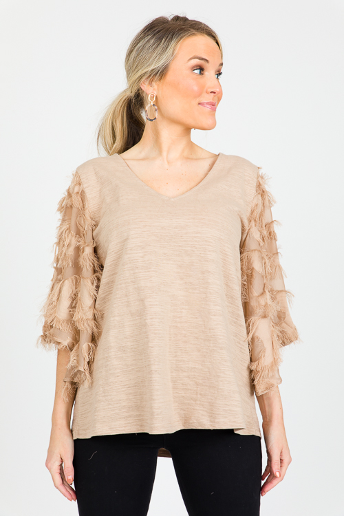 Eyelash Sleeves Knit Top, Taupe