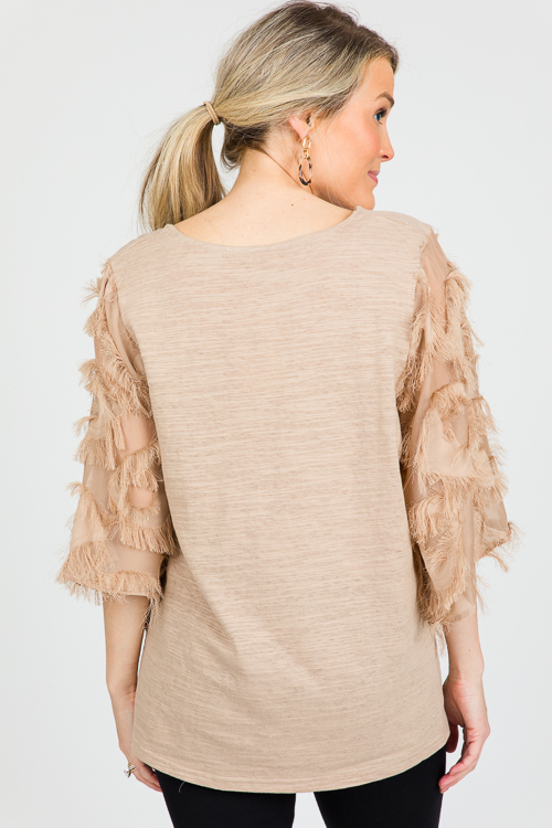 Eyelash Sleeves Knit Top, Taupe