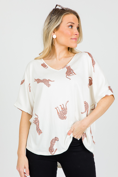 Leaping Leopards Soft Tee, Cream