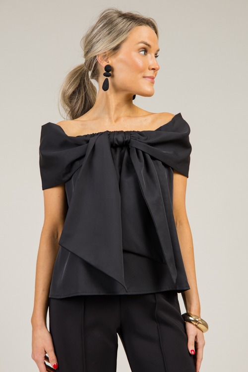 Off Shoulder Bow Blouse, Black