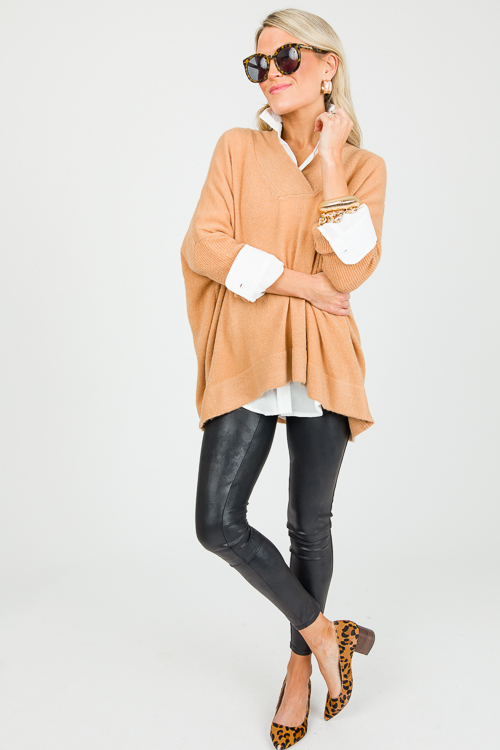 V-Neck Pullover Sweater, Taupe