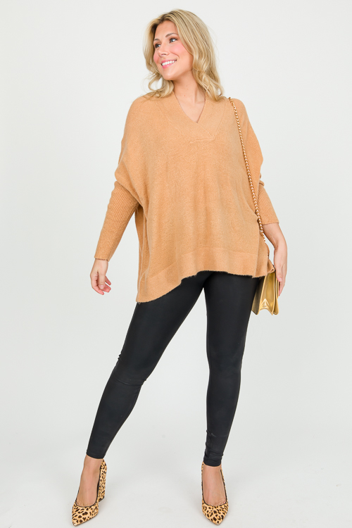V-Neck Pullover Sweater, Taupe