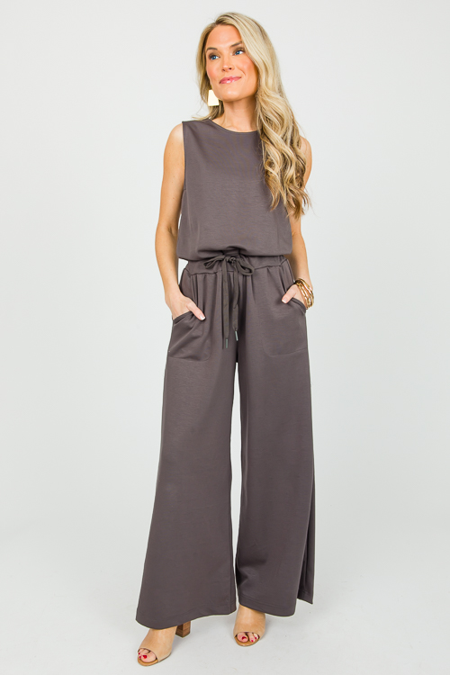 Drawstring Jumpsuit, Charcoal