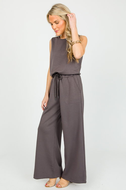 Drawstring Jumpsuit, Charcoal