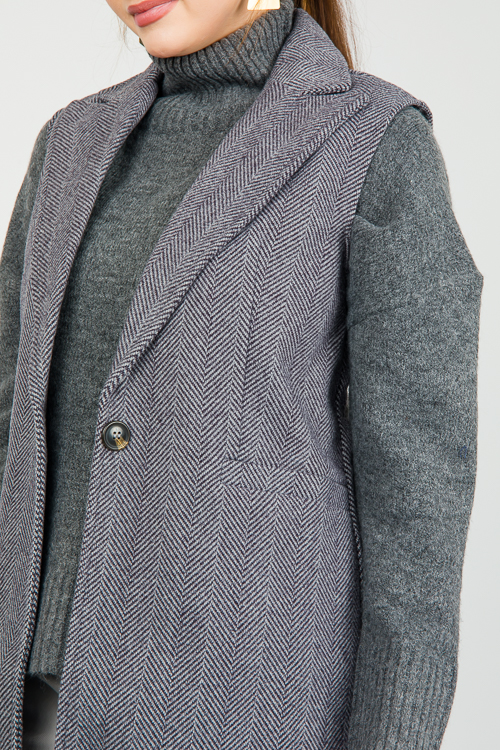 Herringbone Coat Vest, Gray Black