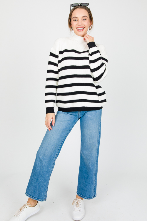 Joan Stripe Sweater, White/Black