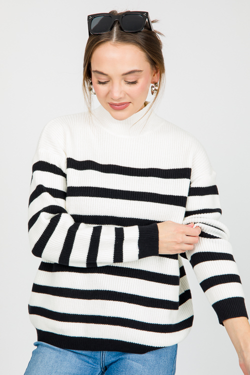 Joan Stripe Sweater, White/Black