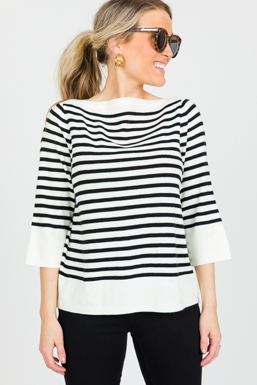 Stripe Boat Neck Sweater, Black
