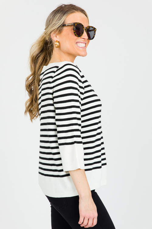 Stripe Boat Neck Sweater, Black