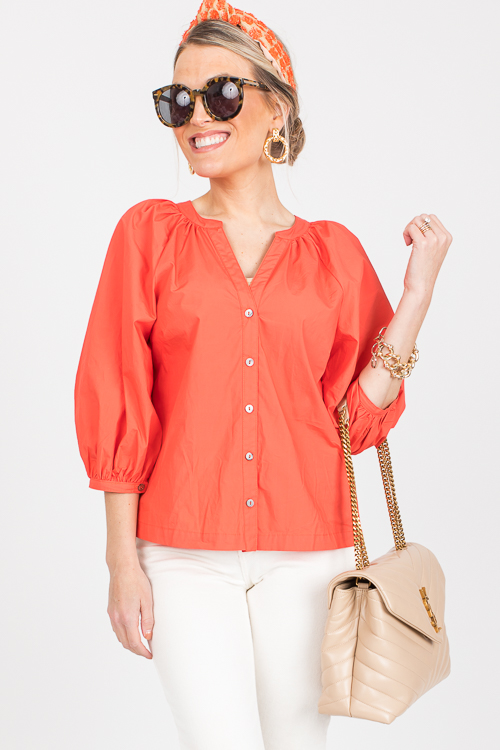 Poplin Button Top, Coral