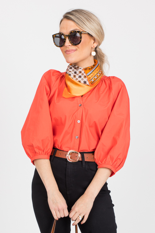 Poplin Button Top, Coral