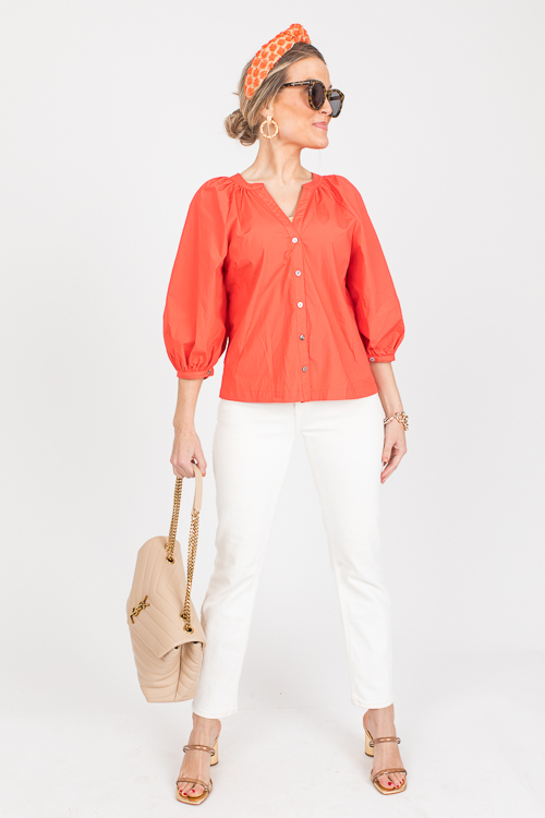 Poplin Button Top, Coral