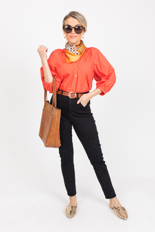 Poplin Button Top, Coral