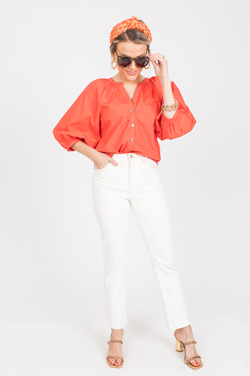 Poplin Button Top, Coral