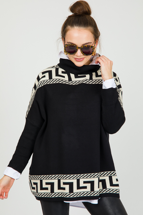 Greek Key Sweater, Black