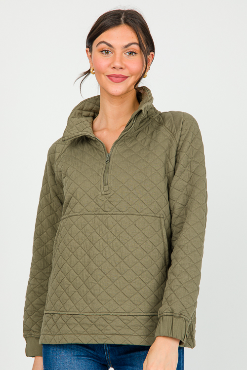 Textured Half Zip, Ivy Green