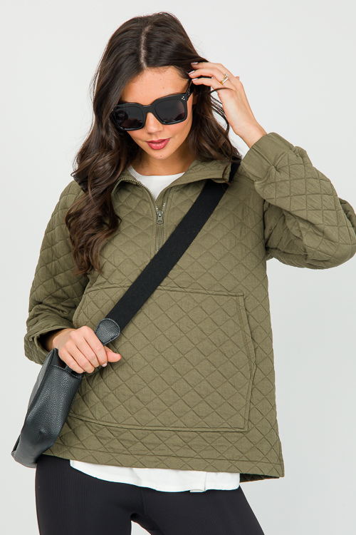 Textured Half Zip, Ivy Green