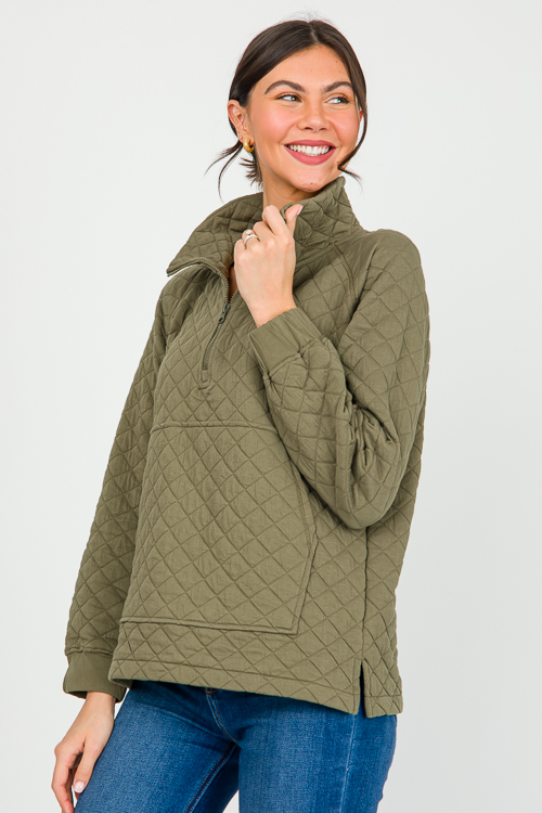 Textured Half Zip, Ivy Green