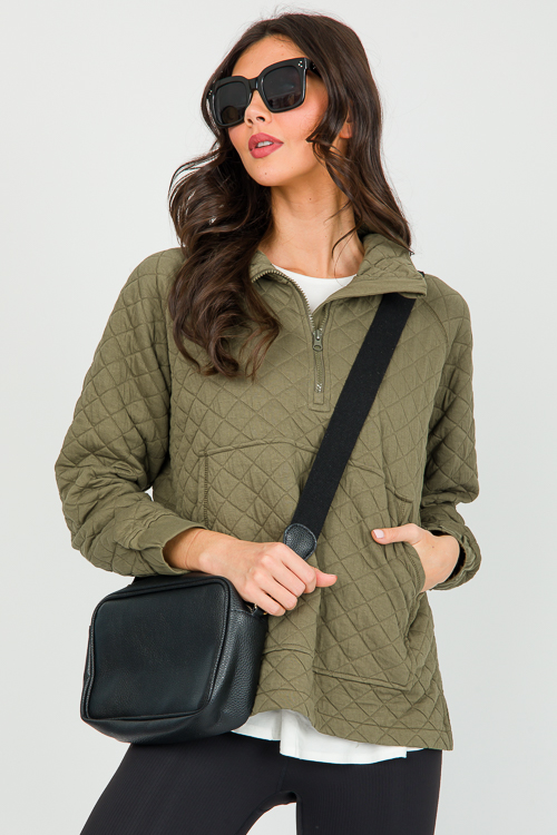 Textured Half Zip, Ivy Green