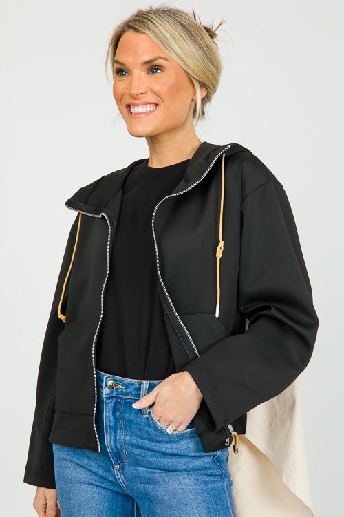 Contrast Zip Jacket, Black - SALE - The Blue Door Boutique