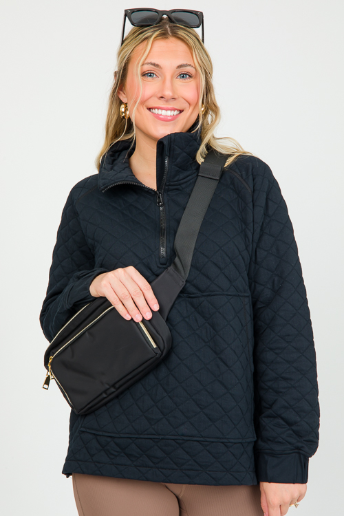 Textured Half Zip, Black