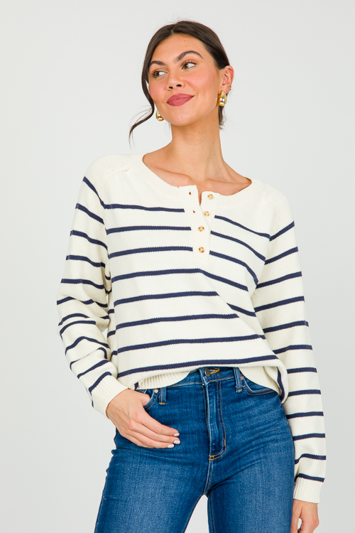 Sammy Stripe Sweater, Cream/Navy