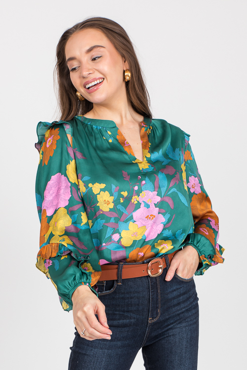 Silk Blooms Blouse, Green