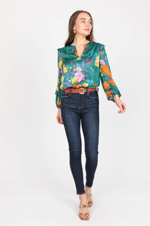 Silk Blooms Blouse, Green