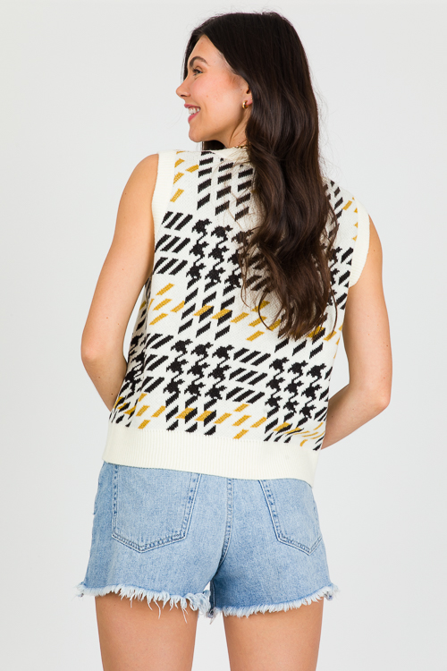 Houndstooth Sweater Vest, Cream