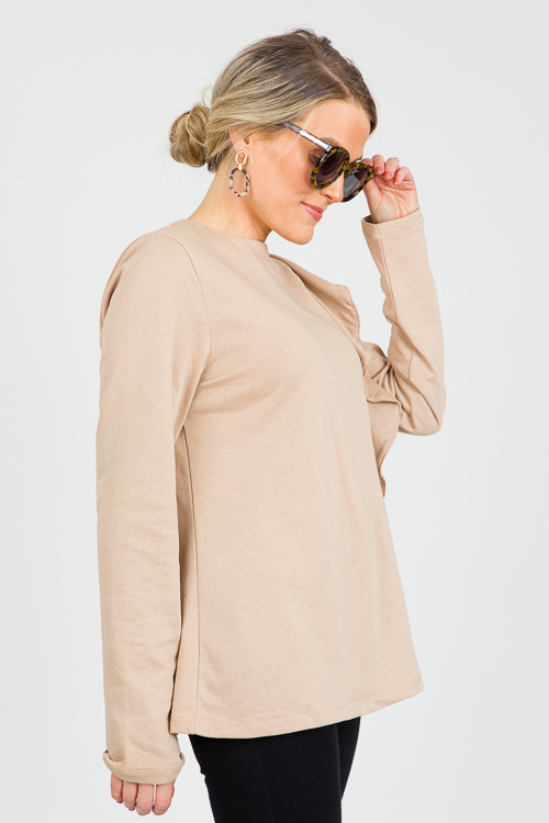 Ruffle Side Top, Khaki - SALE - The Blue Door Boutique
