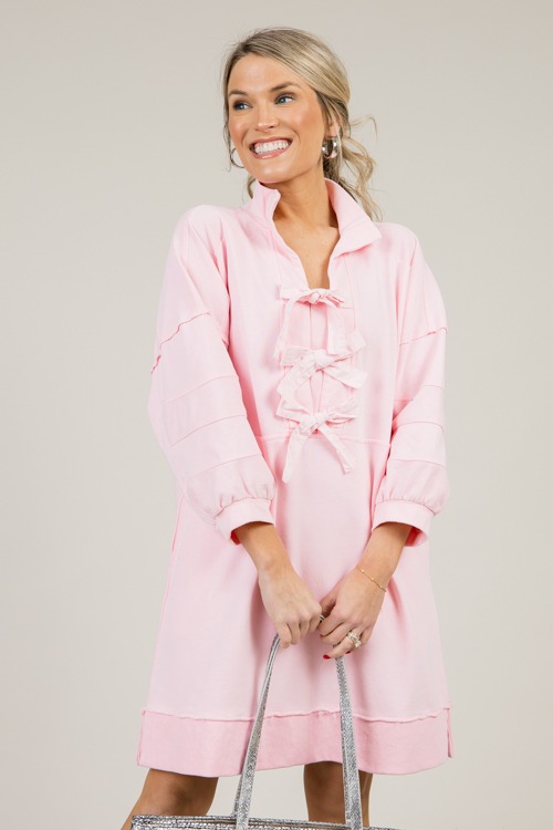 Triple Tie Sweatshirt Dress, Pink - 0106-15.jpg