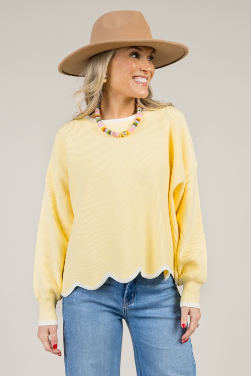 Stripe Trim Sweater, Yellow/Off White