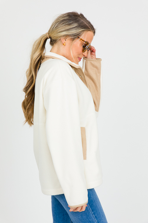 Colorblock Fleece Pullover, Ivory