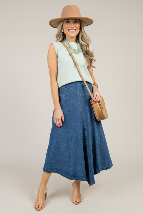 Seam Detail Denim Midi Skirt